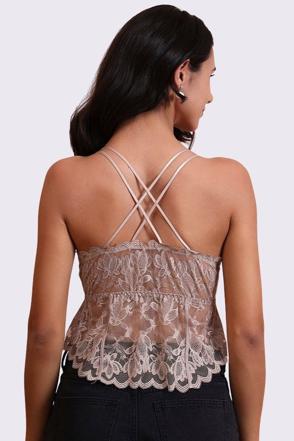 AXTZH Feminine Bralette for Women Featuring Satin Cups and Floral Lace Finish-X5113RWOOD-CN124