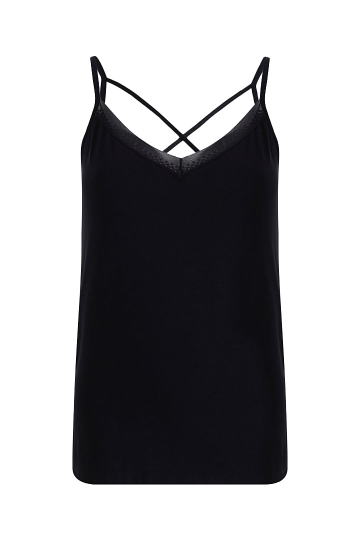 AXTZH Sheer Trim V-Neck Cami X9068-BLACK-H2MO