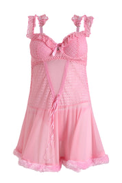 AXTZH Sheer Lace bridal Nightwear with Thong X0997-PINK-F1N