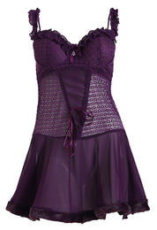 AXTZH Sheer Lace Nightwear with Thong X0997-DPURPLE-F1N