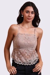 AXTZH Feminine Bralette for Women Featuring Satin Cups and Floral Lace Finish-X5113RWOOD-CN124