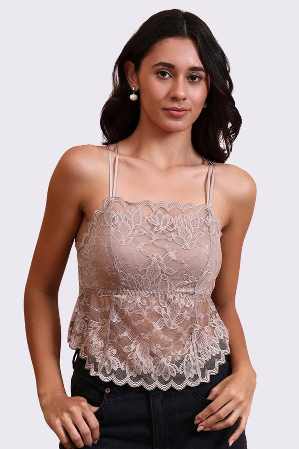 AXTZH Feminine Bralette for Women Featuring Satin Cups and Floral Lace Finish-X5113RWOOD-CN124