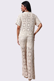 AXTZH Resort-Inspired Crochet Pants Featuring Sheer Weave and Flowing Silhouette X0139-BEIGE-BW1PLO