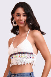 AXTZH Crochet Halter Beachwear Bra Top with Handcrafted Detailing and Playful Design-X0169-WHITE11-BW1PBL