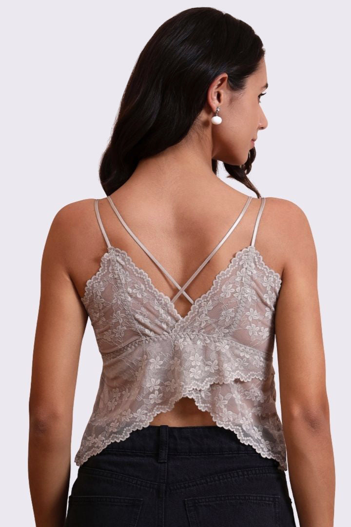 AXTZH Feminine Bralette for Women Featuring Satin Cups and Floral Lace Finish-X5106-FF-CN124