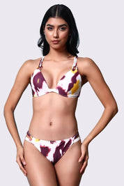 AXTZH Three-Piece Swimwear Set with Bikini Top, Bottom, and Flowing Sarong Skirt X4614-IVOPR-3PB