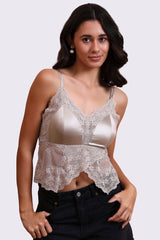 AXTZH Feminine Bralette for Women Featuring Satin Cups and Floral Lace Finish-X5106-FF-CN124