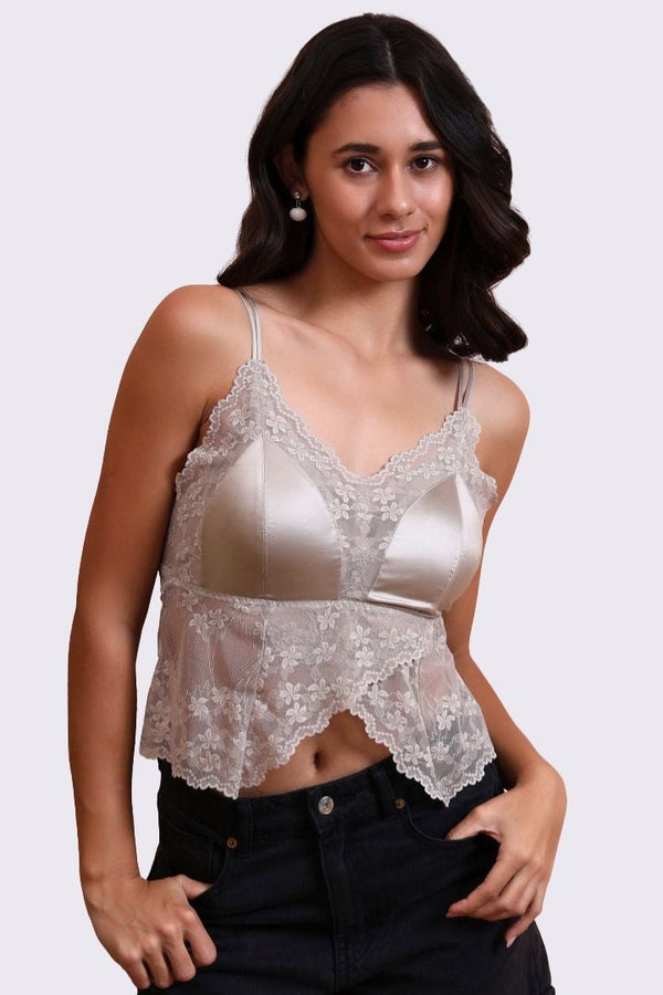 AXTZH Feminine Bralette for Women Featuring Satin Cups and Floral Lace Finish-X5106-FF-CN124