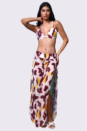 AXTZH Three-Piece Swimwear Set with Bikini Top, Bottom, and Flowing Sarong Skirt X4614-IVOPR-3PB