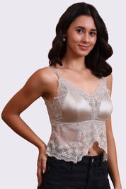 AXTZH Feminine Bralette for Women Featuring Satin Cups and Floral Lace Finish-X5106-FF-CN124