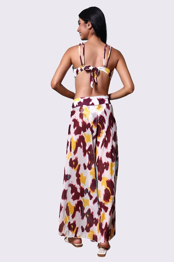 AXTZH Three-Piece Swimwear Set with Bikini Top, Bottom, and Flowing Sarong Skirt X4614-IVOPR-3PB