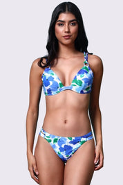 AXTZH Three-Piece Swimwear Set with Bikini Top, Bottom, and Flowing Sarong Skirt X4614-BLUPR-3PB