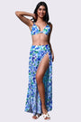 AXTZH Three-Piece Swimwear Set with Bikini Top, Bottom, and Flowing Sarong Skirt X4614-BLUPR-3PB