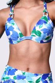 AXTZH Three-Piece Swimwear Set with Bikini Top, Bottom, and Flowing Sarong Skirt X4614-BLUPR-3PB