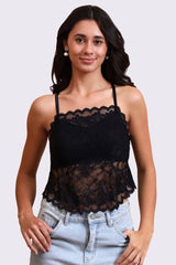 AXTZH Feminine Bralette for Women Featuring Satin Cups and Floral Lace Finish-X5113-BLACK-CN124