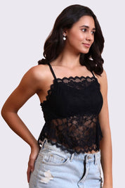 AXTZH Feminine Bralette for Women Featuring Satin Cups and Floral Lace Finish-X5113-BLACK-CN124