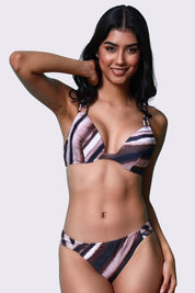 AXTZH Three-Piece Swimwear Set with Bikini Top, Bottom, and Flowing Sarong Skirt-X4614-COFPR-3PB