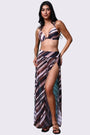 AXTZH Three-Piece Swimwear Set with Bikini Top, Bottom, and Flowing Sarong Skirt-X4614-COFPR-3PB