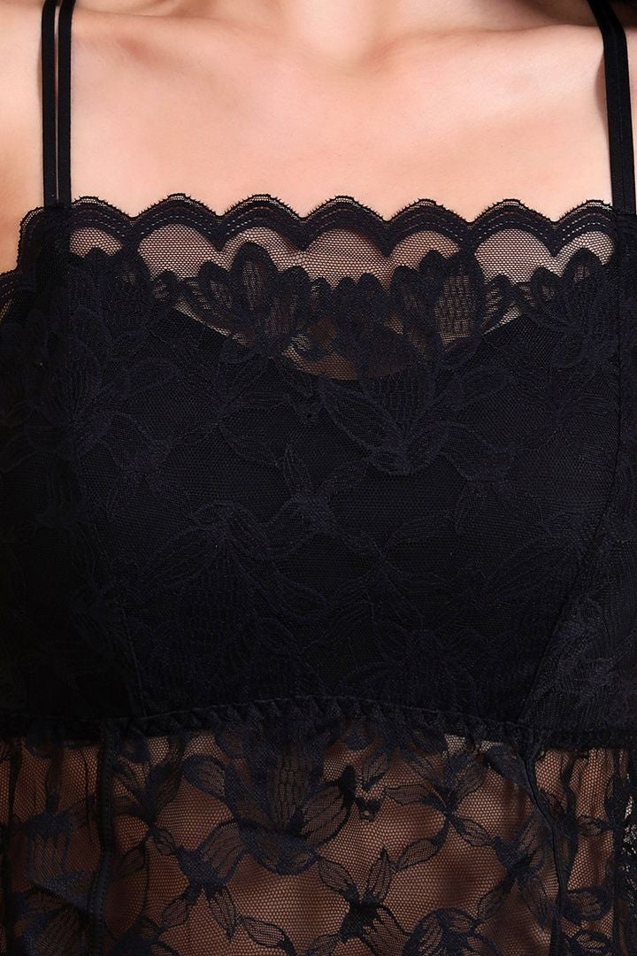 AXTZH Feminine Bralette for Women Featuring Satin Cups and Floral Lace Finish-X5113-BLACK-CN124