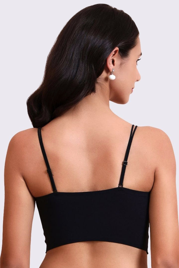 AXTZH Feminine Bralette Featuring Textured Detailing and Cropped Silhouette-X5300-BLACK-CN122