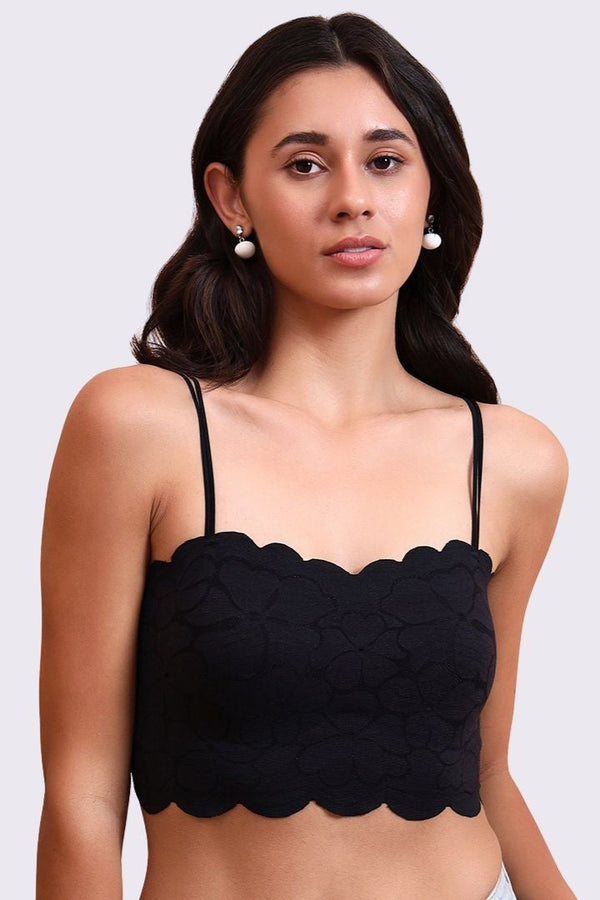 AXTZH Feminine Bralette Featuring Textured Detailing and Cropped Silhouette-X5300-BLACK-CN122