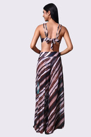 AXTZH Three-Piece Swimwear Set with Bikini Top, Bottom, and Flowing Sarong Skirt-X4614-COFPR-3PB