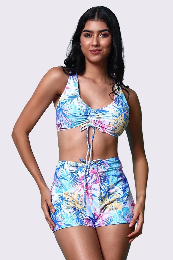 AXTZH 3-Piece Swimwear Set with Bikini, Matching Bottoms, and Sheer Hooded Cover-Up X1009-BLUPR-3PS