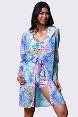 AXTZH 3-Piece Swimwear Set with Bikini, Matching Bottoms, and Sheer Hooded Cover-Up X1009-BLUPR-3PS