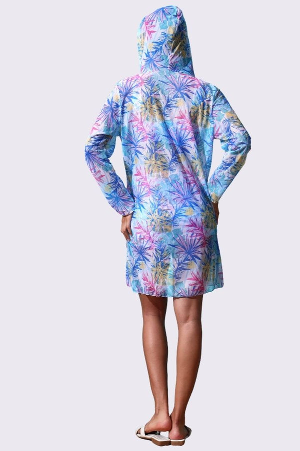 AXTZH 3-Piece Swimwear Set with Bikini, Matching Bottoms, and Sheer Hooded Cover-Up X1009-BLUPR-3PS