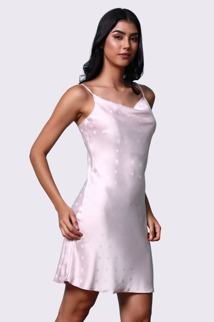 AXTZH Satin Nightwear Slip with Draped Neckline and Lightweight Silhouette X0301-BLUSH-F1S