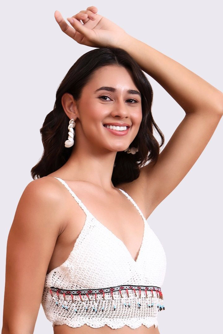 AXTZH Crochet Halter Beachwear Bra Top with Handcrafted Detailing and Playful Design-X0169-WHITE3-BW1PBL