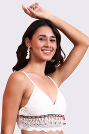 AXTZH Crochet Halter Beachwear Bra Top with Handcrafted Detailing and Playful Design-X0169-WHITE3-BW1PBL