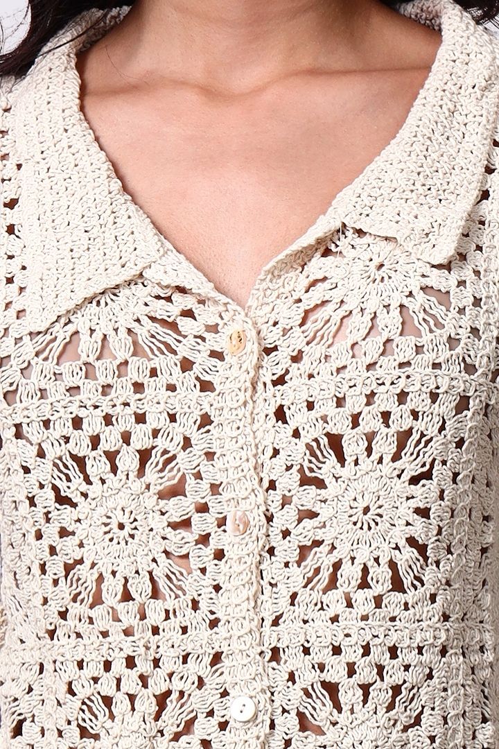 AXTZH Resort-Inspired Crochet Top Featuring Open Weave Design and Lightweight Comfort X0139-BEIGE-BW1PSH