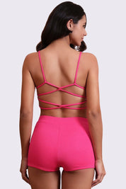 AXTZH Sexy Beachwear Co-Ord Set Featuring Minimalist Crop Top and Fitted Shorts-X4060-SORBET-2PS