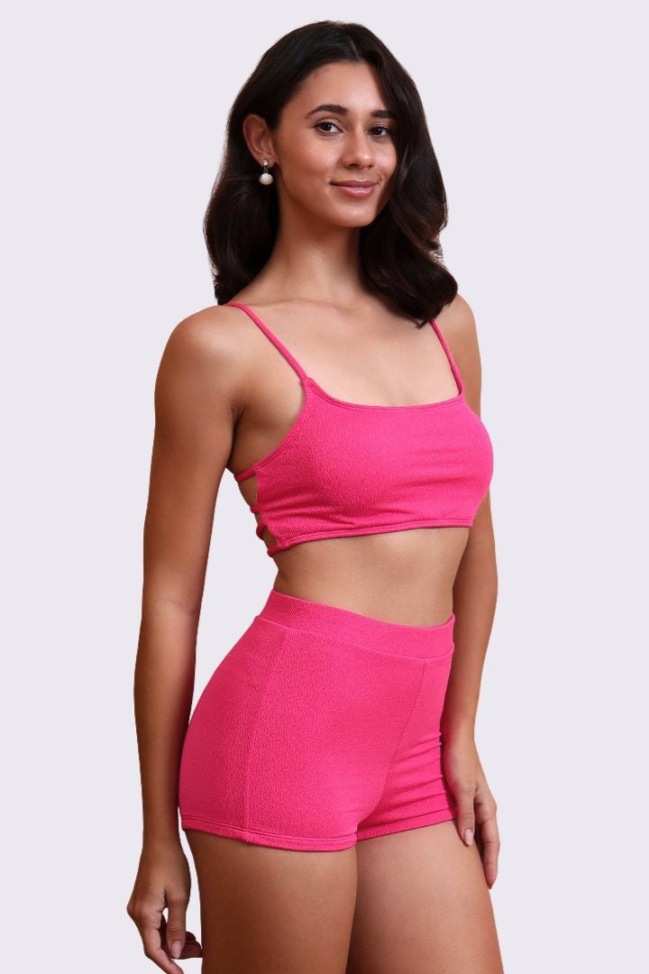 AXTZH Sexy Beachwear Co-Ord Set Featuring Minimalist Crop Top and Fitted Shorts-X4060-SORBET-2PS