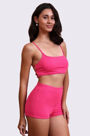 AXTZH Sexy Beachwear Co-Ord Set Featuring Minimalist Crop Top and Fitted Shorts-X4060-SORBET-2PS