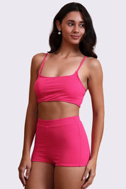 AXTZH Sexy Beachwear Co-Ord Set Featuring Minimalist Crop Top and Fitted Shorts-X4060-SORBET-2PS