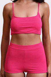 AXTZH Sexy Beachwear Co-Ord Set Featuring Minimalist Crop Top and Fitted Shorts-X4060-SORBET-2PS