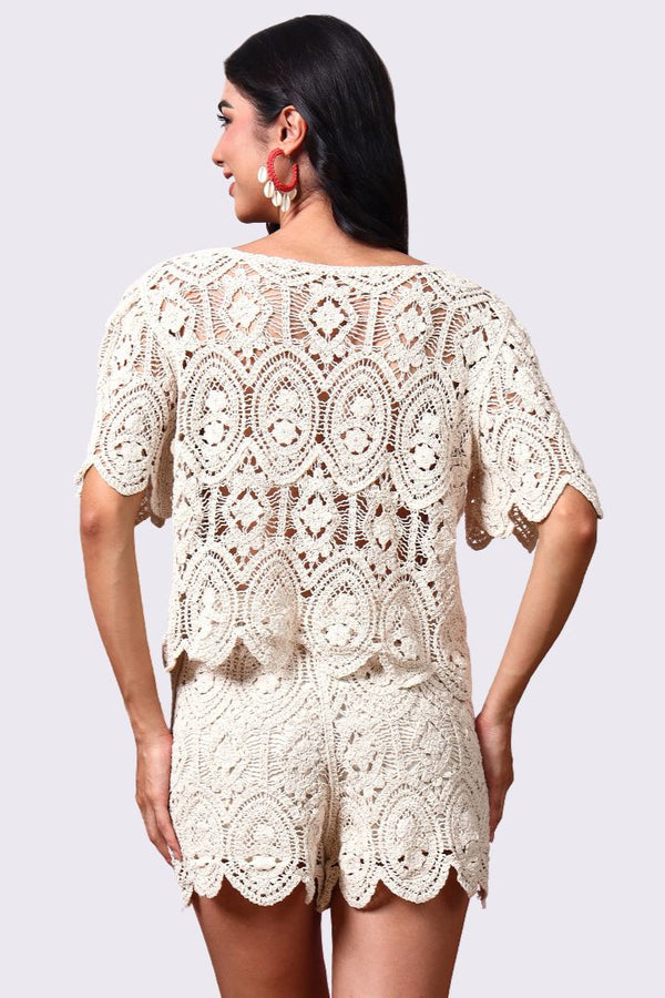 AXTZH Crochet Beachwear Shorts with Handcrafted Detailing and Scalloped Hemline-X0228-BEIGE-BW1PST