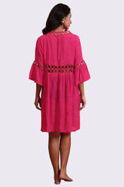 AXTZH Lightweight Resort Cover-Up Featuring Crochet Detailing and Breezy Fit-X0630-FUCHSIA-SNGA2