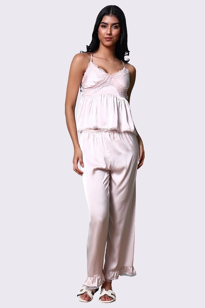 AXTZH Elegant Three-Piece Nightwear Ensemble Featuring Relaxed Fit and Romantic Detailing-X2498-BLUSH-NSL3PS