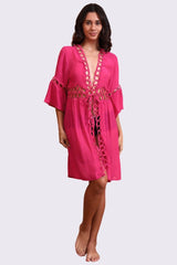 AXTZH Lightweight Resort Cover-Up Featuring Crochet Detailing and Breezy Fit-X0630-FUCHSIA-SNGA2