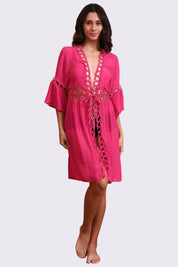 AXTZH Lightweight Resort Cover-Up Featuring Crochet Detailing and Breezy Fit-X0630-FUCHSIA-SNGA2