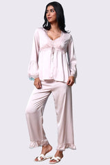 AXTZH Elegant Three-Piece Nightwear Ensemble Featuring Relaxed Fit and Romantic Detailing-X2498-BLUSH-NSL3PS