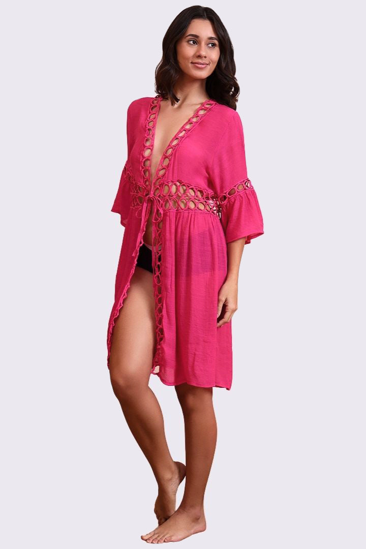 AXTZH Lightweight Resort Cover-Up Featuring Crochet Detailing and Breezy Fit-X0630-FUCHSIA-SNGA2