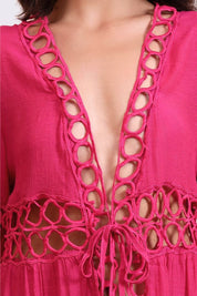AXTZH Lightweight Resort Cover-Up Featuring Crochet Detailing and Breezy Fit-X0630-FUCHSIA-SNGA2