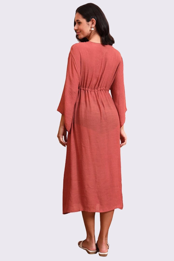 AXTZH Elegant Women’s Coverup Sarong Beachwear with Flowing Silhouette and Tie Detail-X8387-RUST-SNGA2