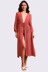 AXTZH Elegant Women’s Coverup Sarong Beachwear with Flowing Silhouette and Tie Detail-X8387-RUST-SNGA2