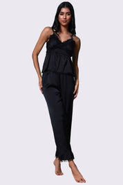 AXTZH Elegant Three-Piece Nightwear Ensemble Featuring Relaxed Fit and Romantic Detailing-X2498-BLACK-NSL3PS
