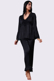 AXTZH Elegant Three-Piece Nightwear Ensemble Featuring Relaxed Fit and Romantic Detailing-X2498-BLACK-NSL3PS